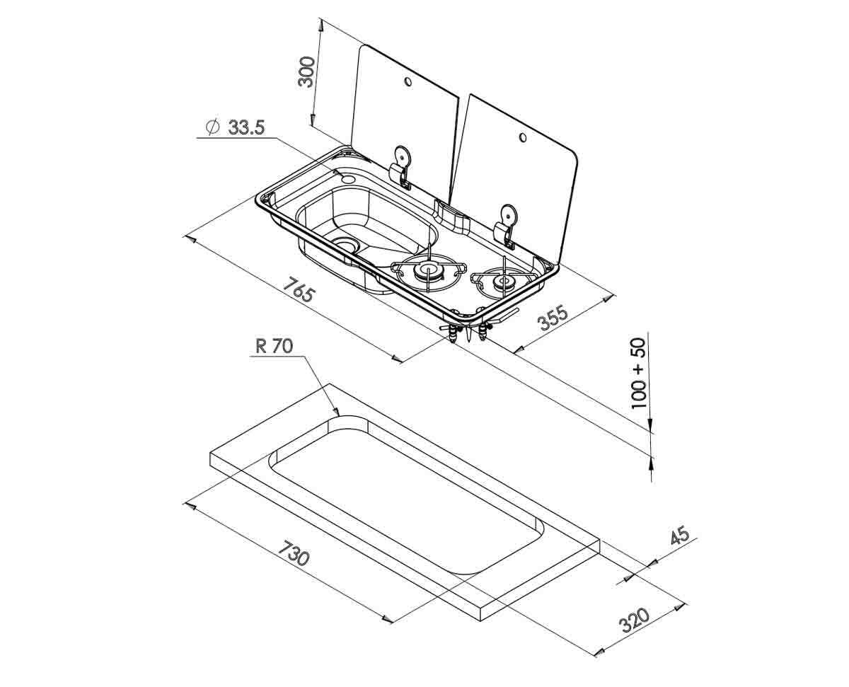 CAN SRL FL1766 Campervan Sink & Cooker / Hob Combi Unit Bundle / kit LH 10L - Image 4