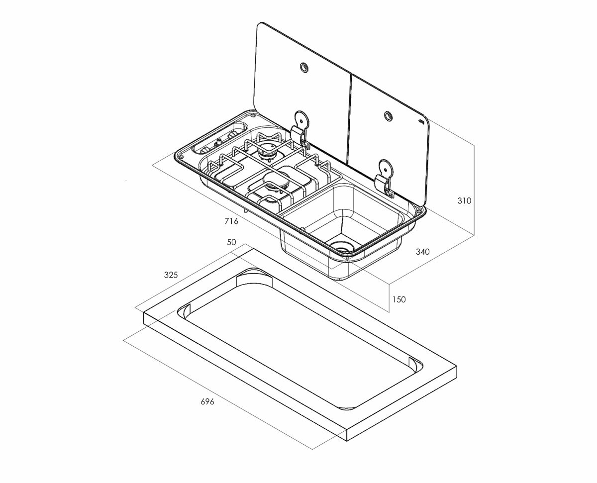 CAN SRL FL1401 Campervan Sink & Cooker / Hob Combi Unit RH - Image 3